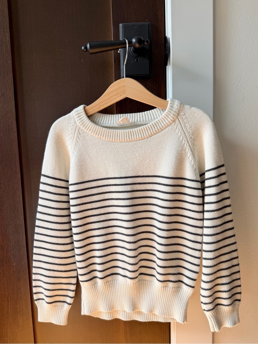 Jamie Kay Cream Crewneck Sweater with Black Stripes